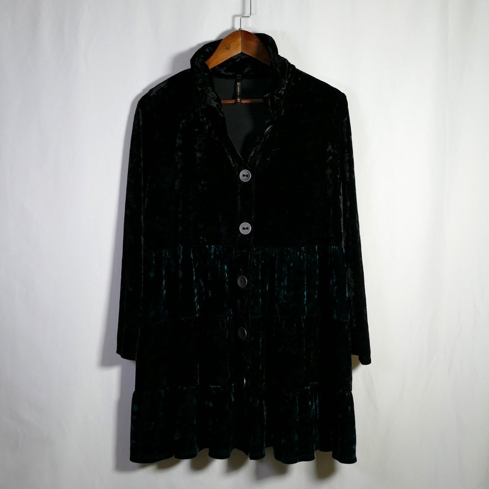 VTG Womens Whimsigoth Crushed Velvet Tunic Top Size L Button Tiered Witchy Goth